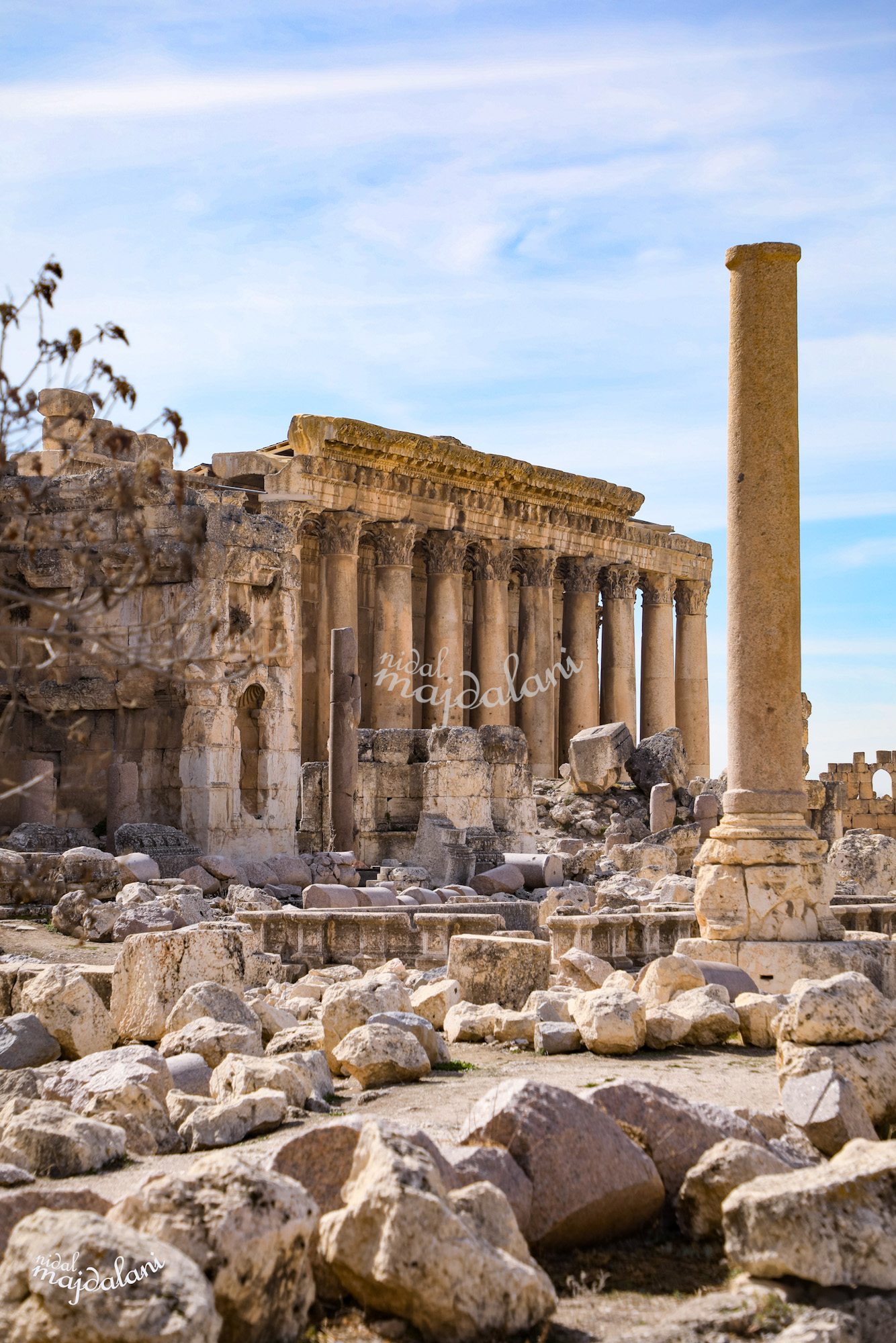 Monumental Roman columns at the Baalbek archaeological site